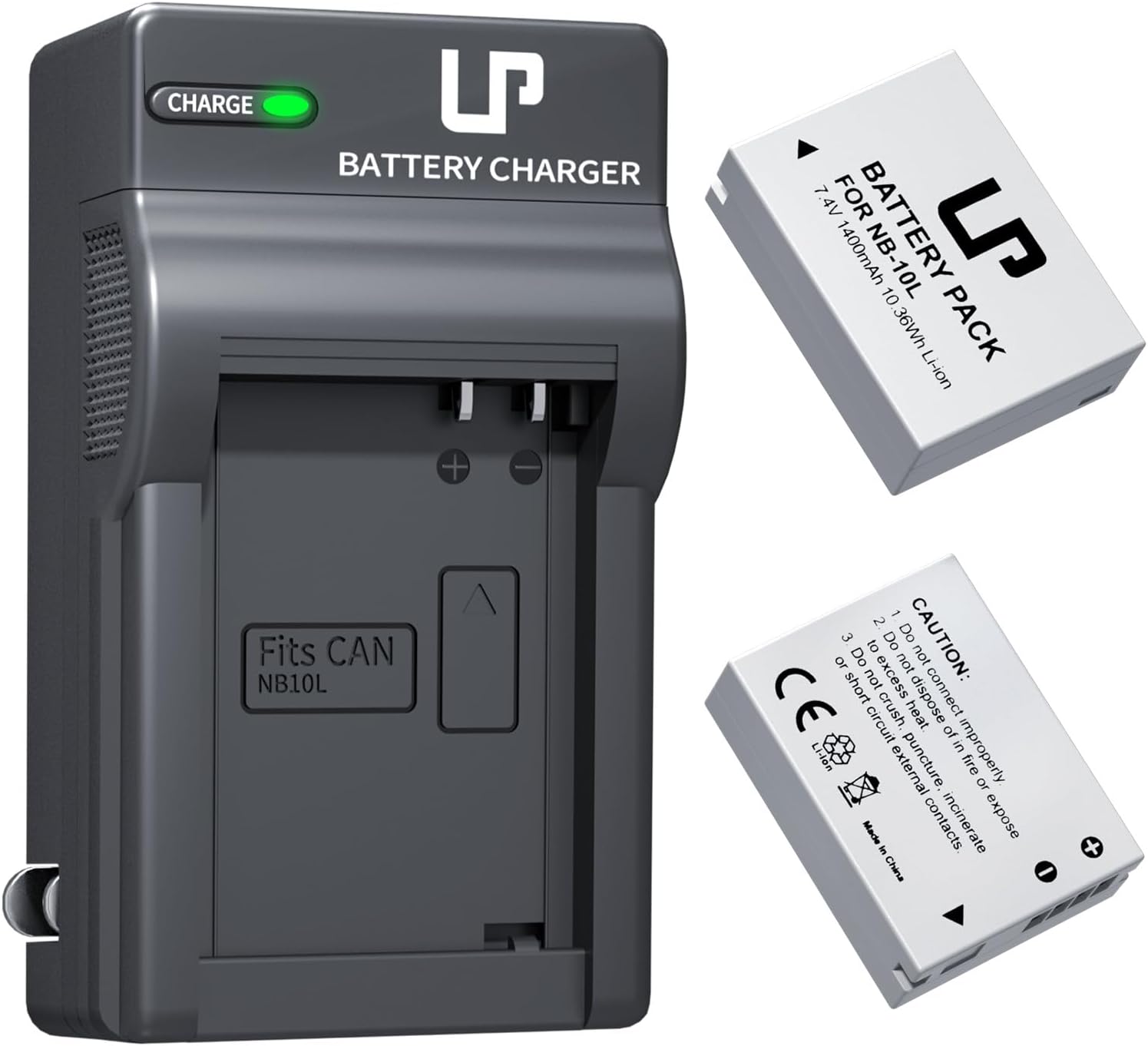 LP NB-10L Battery Charger Pack, 2-Pack 1400mAh Battery & LED Lights Display Charger for Canon PowerShot G1X, G3X, G15, G16, SX40 HS, SX50 HS, SX60 HX Digital Camera and More