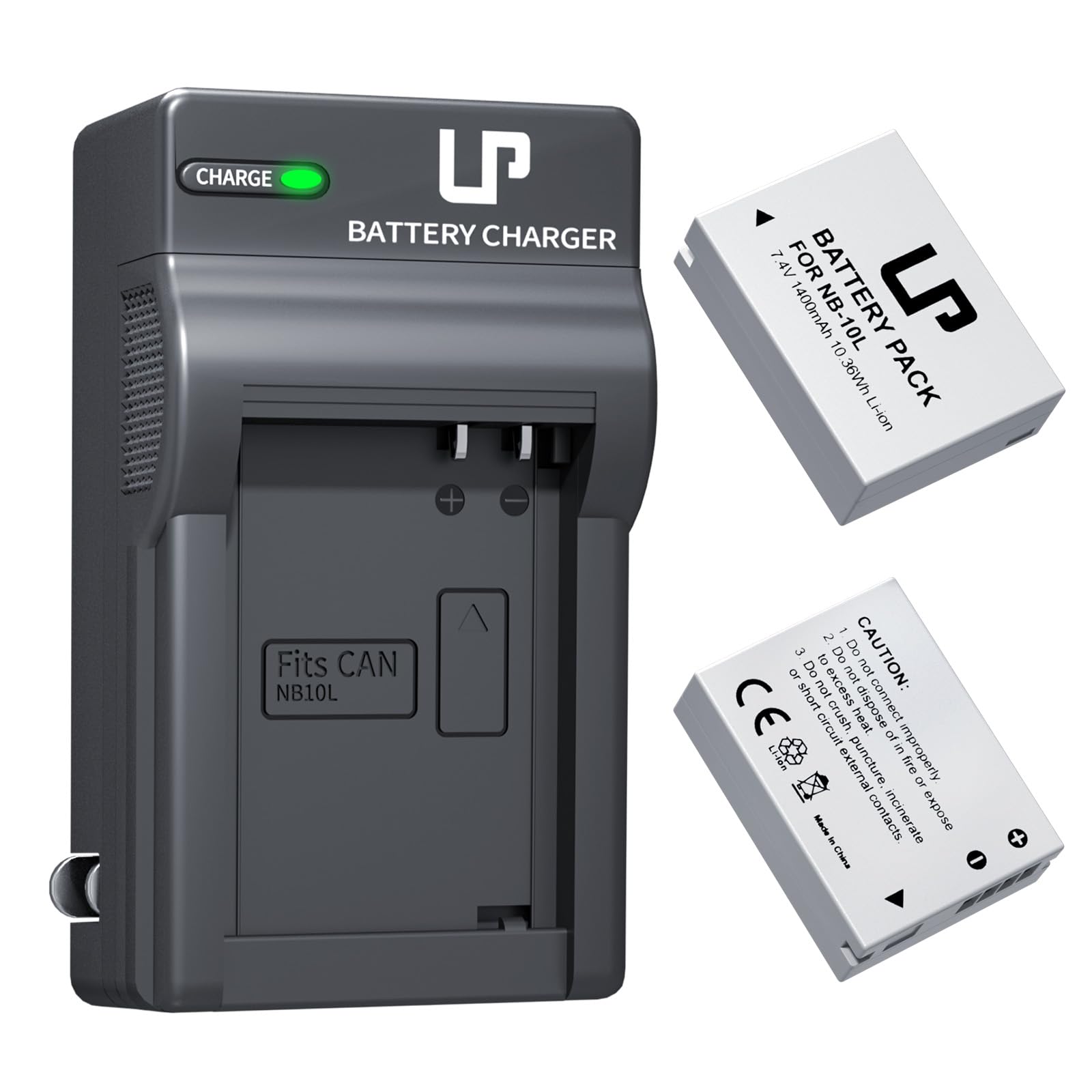 LP NB-10L Battery Charger Pack, 2-Pack 1400mAh Battery & LED Lights Display Charger for Canon PowerShot G1X, G3X, G15, G16, SX40 HS, SX50 HS, SX60 HX