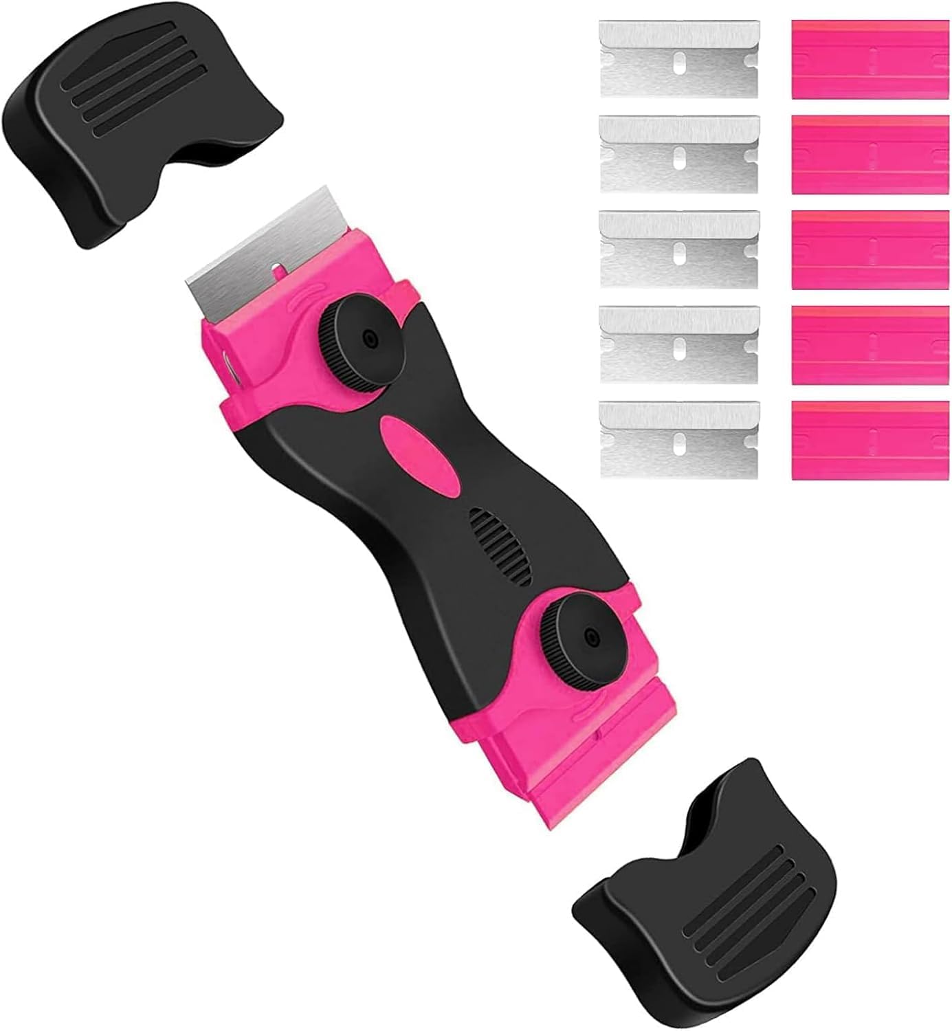 Razor Blade Scraper - Pink Razor Scraper Gift for Women, 2-in-1 Scraper Tool Razor Blades for Removing Window Labels, Decals, Stickers, Glass Stove Top (1 Pack)