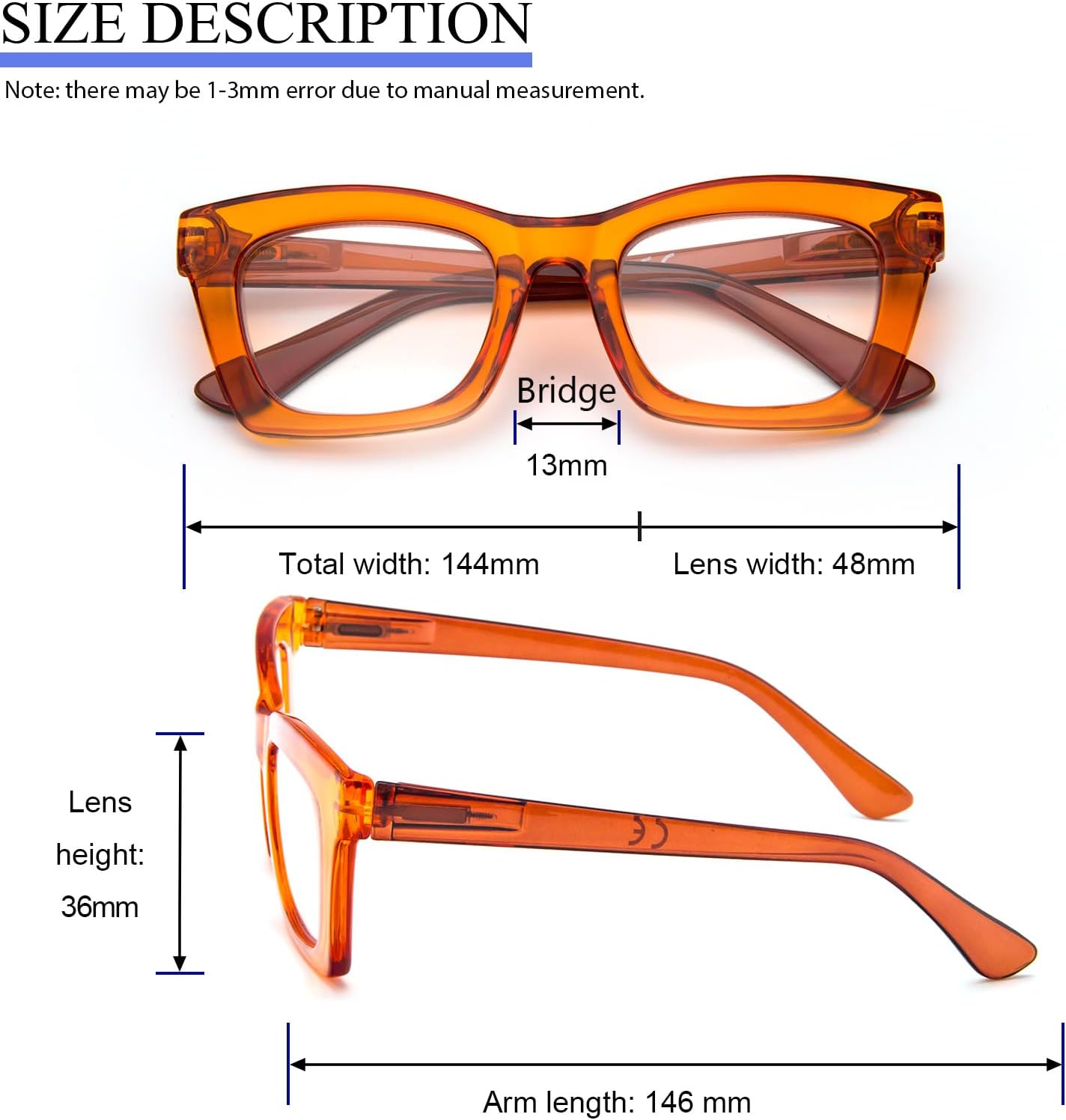 Reading Glasses for Women Oprah Style Oversized Square Spring Hinge Blue Light Blocking Glasses - Image 5