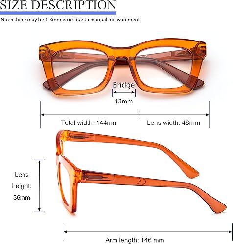 Miniatura 5 de Gafas de lectura para mujer, estilo Oprah, de gran tamaño, con bisagra de resorte cuadrada, lentes de bloqueo de luz azul