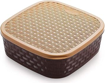 Nobel Plastic Square Masala Dabba,Spices,Rangoli Box Set including spoon- 7 Sections