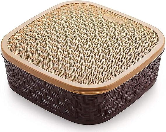 Nobel Plastic Square Masala Dabba,Spices,Rangoli Box Set including spoon- 7 Sections