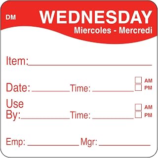 DayMark Safety Systems - IT110053-3-WED IT1100533 DayMark DissolveMark Day of the Week 2" x 2" Dissolvable Label, Item/Date/Use, Red (Pack of 250)