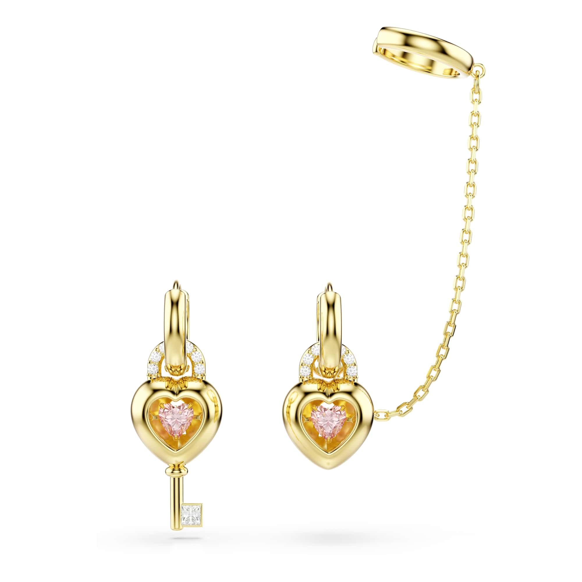 Swarovski Idyllia Colección, Mixed Cuts, Corazón With Key, Rosa, Acabado oro 18k