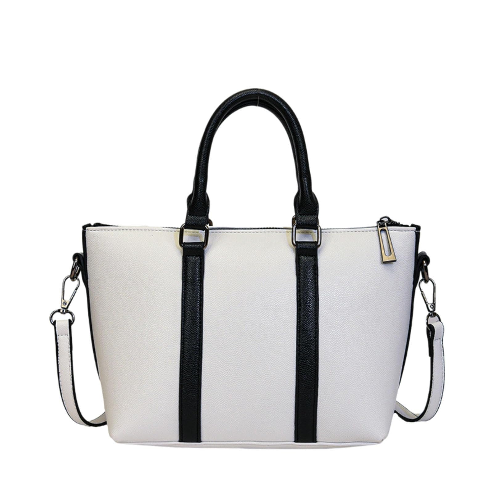 Borsa Donna A Mano Semplice E Casual alla Moda Tracolla Strutturata da sotto Le Ascelle in Colore Contrasto-Bianco