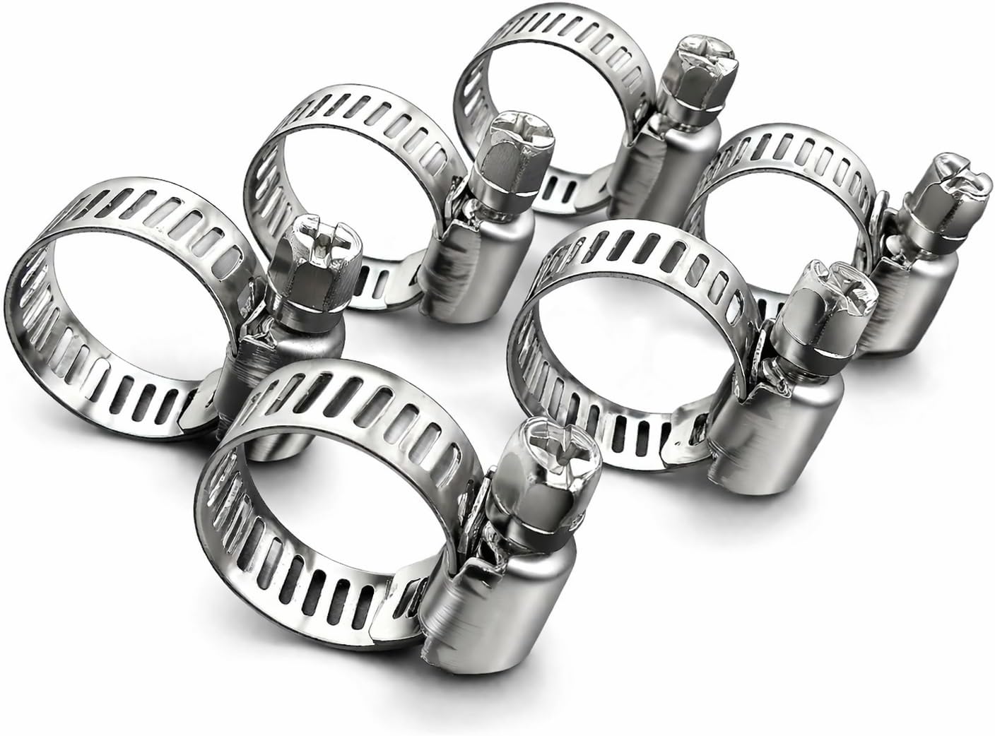 Band-Style Clamps, 1/4" - 5/8" Diameter, .30" Wide, Hex Head-Style, Stainless Steel, Hose Clamps, Pack of 6, by Tech Team