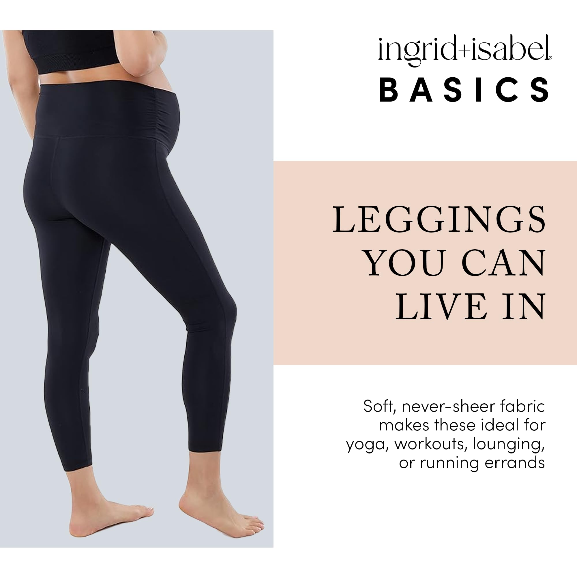 Ingrid & Isabel Basics 7/8 Active Umstandsleggings, bequemer Falteinsatz, Schwarz