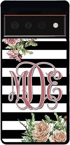 Miniatura 5 de Vintage Pretty Flower Bars Monogram Black Rubber Phone Case Compatible With Google Pixel 10, 10 Pro, 10 Pro XL, 9a, 9 Pro, Pixel 9, Pixel 9 Pro XL,