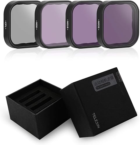 Miniatura 6 de AFAITH Paquete de 4 filtros de lente ND CPL para GoPro Hero 12/11/10/9 negro, paquete de 4 (CPL ND8 ND16 ND32) Juego de protectores de lente