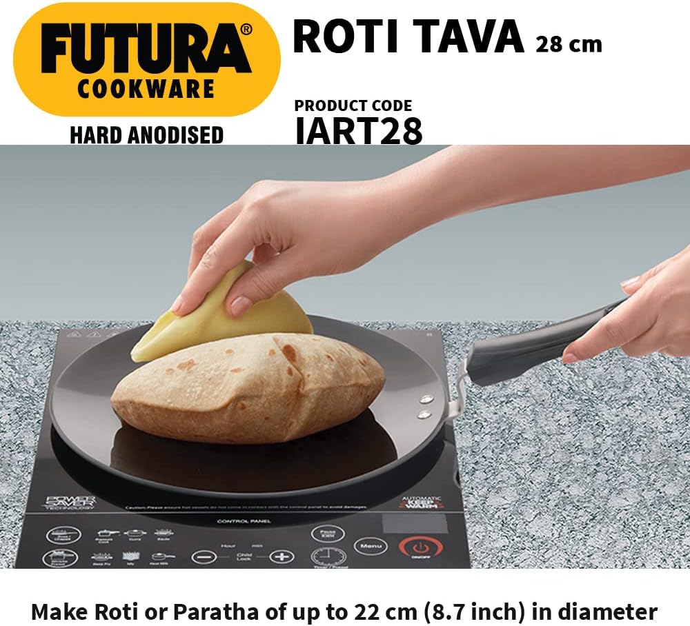 HAWKINS Futura 28 cm Roti Tava, Hard Anodised Tawa, Induction Tawa, Black (IART28)