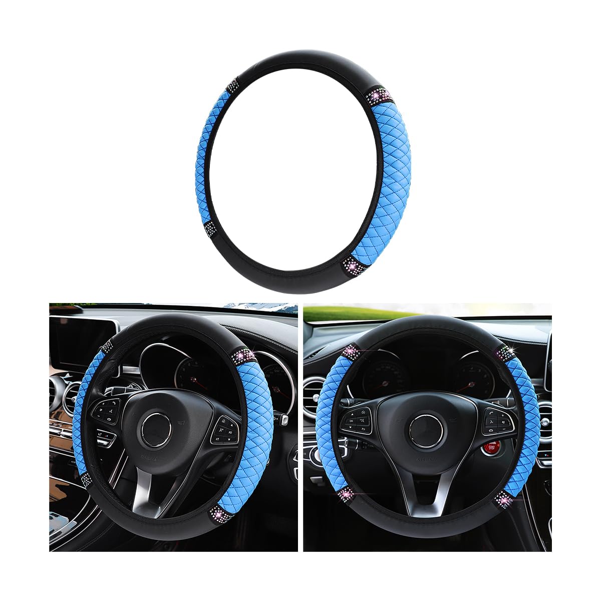 Coprivolante Auto Con Strass Antiscivolo - In Pelle PU, Universale 37-38 Cm, Rosso, Elegante E Comodo - Foto 2