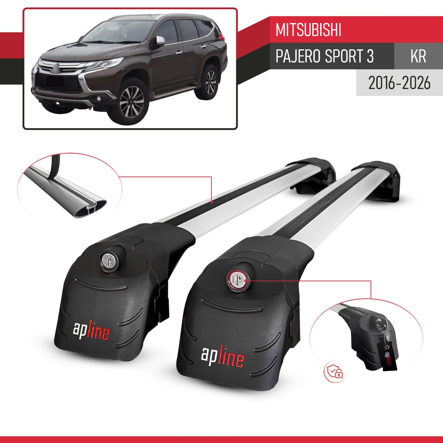Kompatybilny z Mitsubishi Pajero Sport 3 (KR) 2016-2026 ACE-2 Model Aluminiowe poprzeczki dachowe Szary 2 szt.