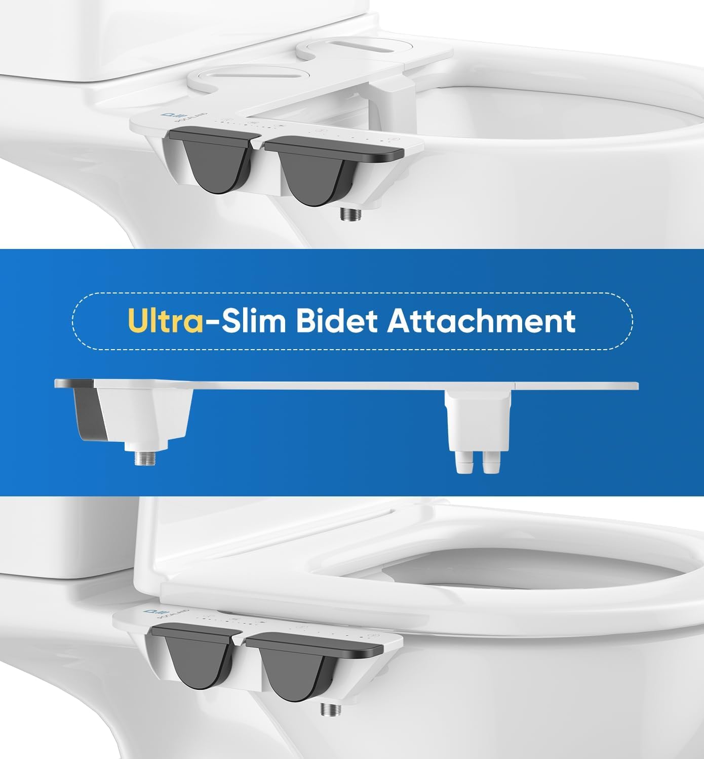 Ultra-cienki bidet 3 w 1, samooczyszczający, tylny i kobiecy - (wysuwane podwójne dysze), nieelektryczne mocowanie bidetu, regulowane ciśnienie świeżej zimnej wody, wlot ze stali nierdzewnej (2 szt.)