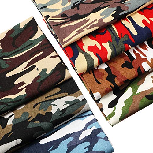 14 Piezas Telas de Algodón Estampadas de Camuflaje, Incluye 7 Tela de Popelín de Camuflaje de 18,8 x 18,8 Pulgadas y 7 Tela Acolchada de 9,4 x 9,4 Pulgadas, Tela de Retazos de Costura de Camisa Ropa