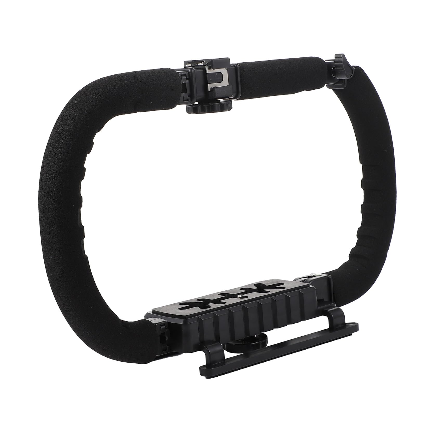 FRCOLOR Estabilizador de Cámara Negro para Cámaras Réflex y Dv con 3 Conexiones Zapata y Montaje para Micrófono y Luz, Soporte Profesional para Grabación Estable