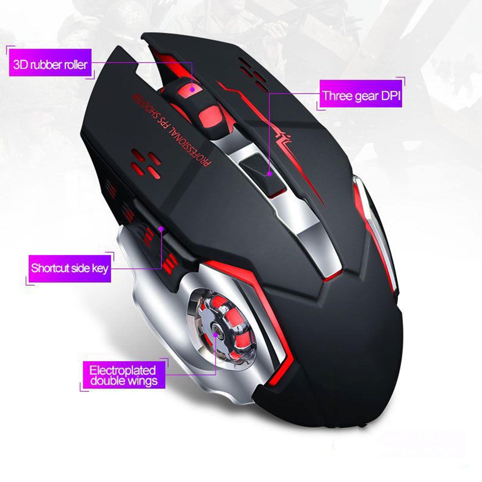 Mysz Mysz bezprzewodowa Mysz komputerowa do laptopa USB do gier Bluetooth Ergonomiczna mysz Urządzenie wskazujące Fotoelektryczny akumulator 2,4G(Grijs)