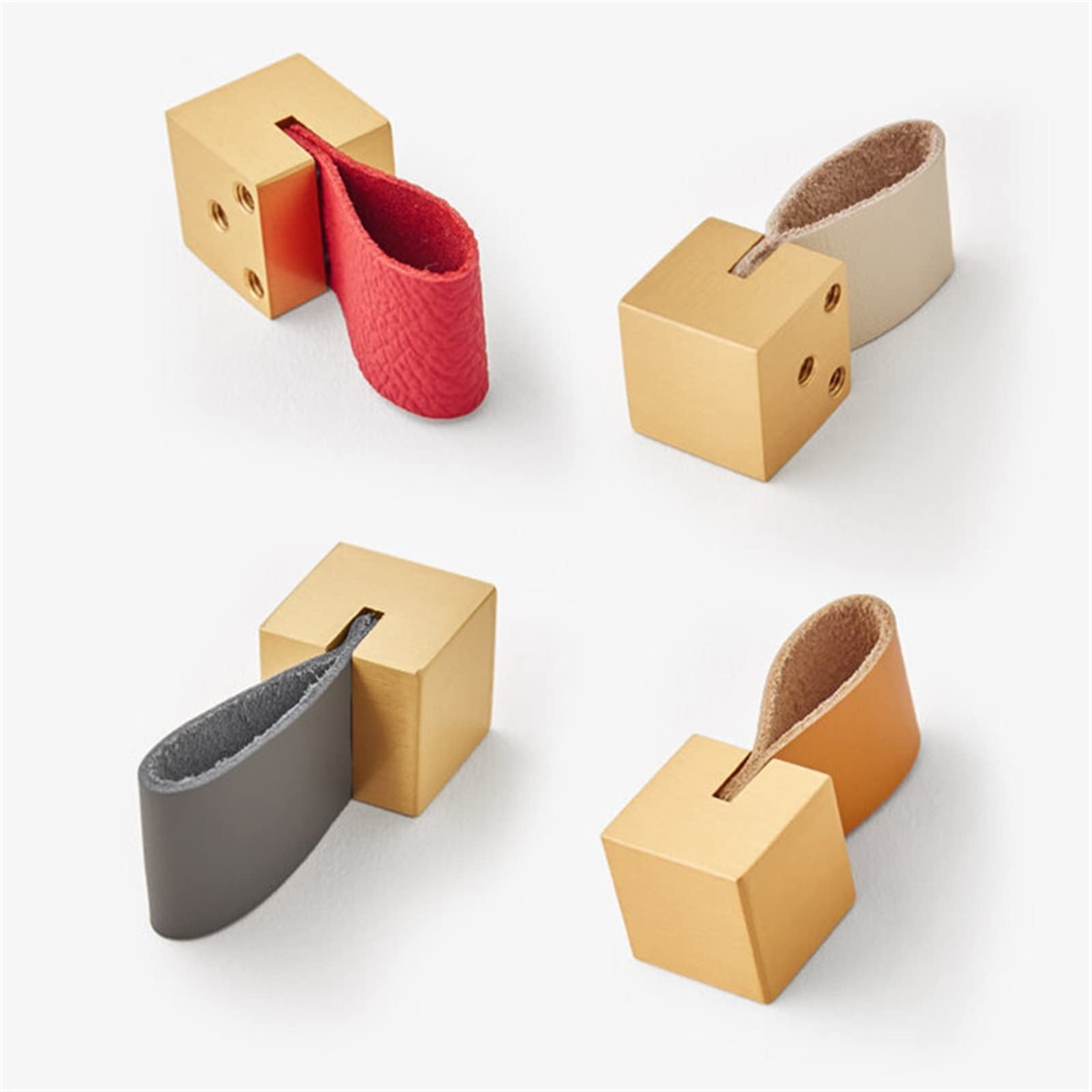 Poignée carrée en cuir véritable de luxe et laiton pur AMUCK pour sublimer vos meubles