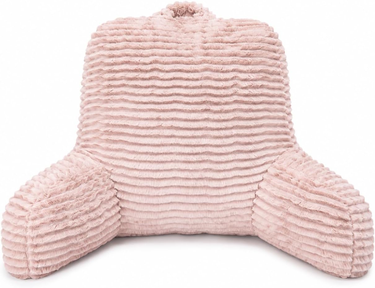 Aeropostale Faux Fur Pleat Pattern Decorative and Supportive Backrest Lounge Bed Pillow for Back Support, Reading,Blush,23"x30"