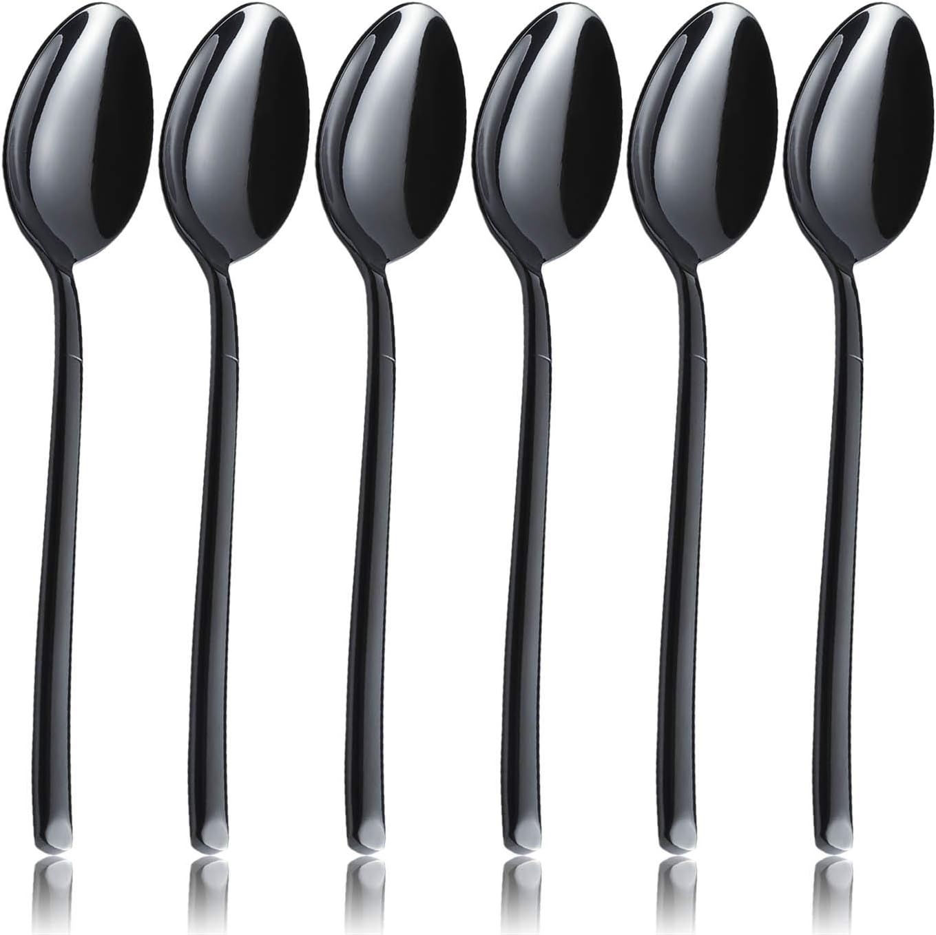 OMGard Black Dinner Spoon Set 6 Piece Flatware Bulk 18/10 Stainless Steel 8.5-inch Forged Serving Spoons Only Heavy Weight Eating Utensils Table Silverware Cutlery Service for 6 Dishwasher Safe
