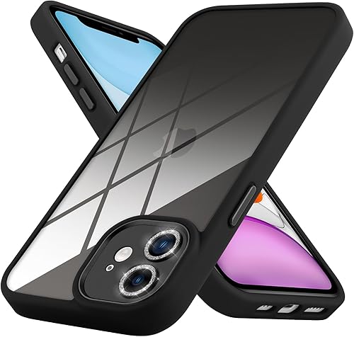 tharlet Funda transparente diseñada para iPhone 11 marco trasero duro transparente cubierta de lente de cámara con purpurina marco de agarre de