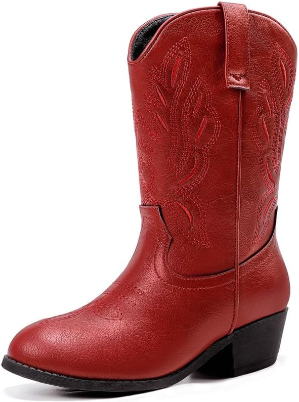 Cowgirl Boots for Little Girls Mid Calf Pointed Toe Kid Cowboy Boots Side Zipper Classic Embroidered Western Boots Horse Riding Shoes Party for Toddler Little Big Kids