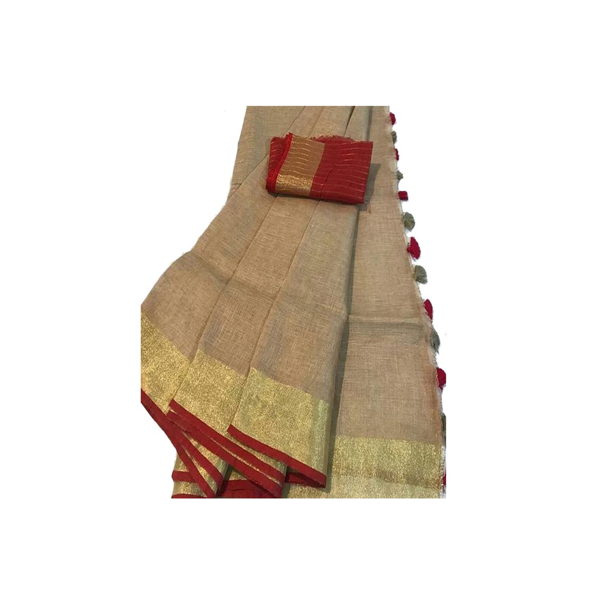 SheenKraft Handloom Women's Bhagalpuri Linen Slub Blend Saree with Contrast Blouse Piece_Free Size_Color Variaton 11685-11702