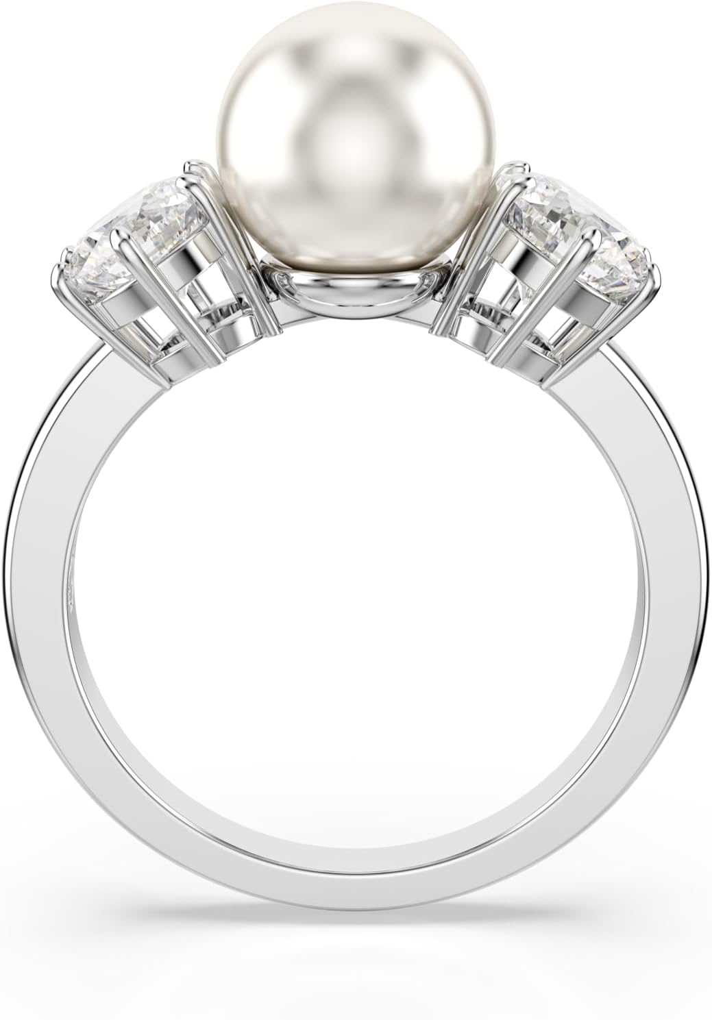 Swarovski Matrix Ring, Crystal Pearl, Round Cut, Clear, Rhodium Finish