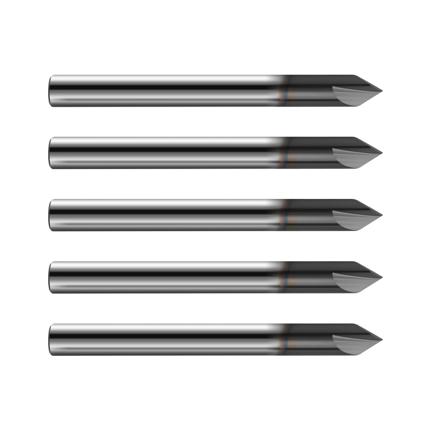 5Pcs 1/4" Solid Carbide End Mills, AlTiN Coating, 2 Flute, Chamfer End Mill for Steel, Single End End Mill Bits, 90° Chamfer Angle, 1/4" Shank Diameter