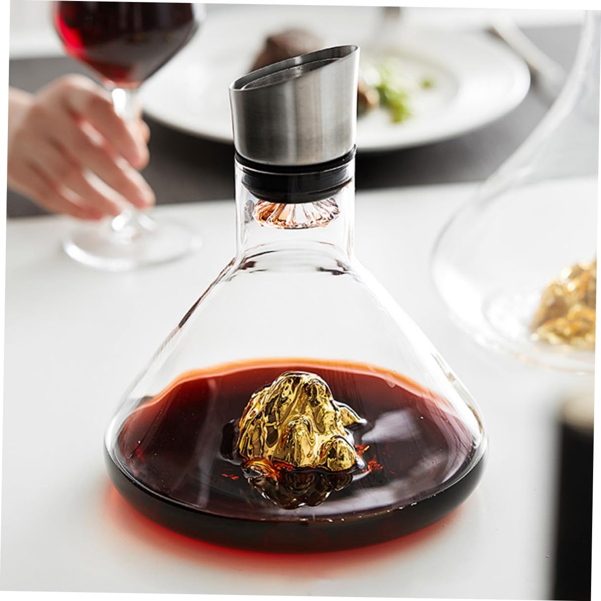 TOYANDONA Decanter e Funzione di Aerazione Veloce Colore Oro da 1500ml per in Cristallo Design per Degustazioni e Occasioni Speciali