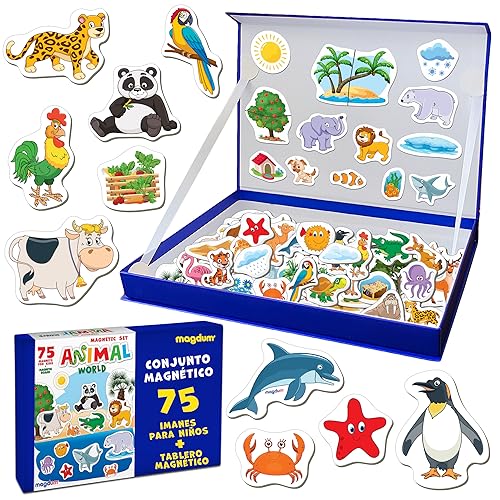 Magdum Animales de Zoo y Granja - Imanes Niños 75 Piezas y Magnetibook - Juego Educativo