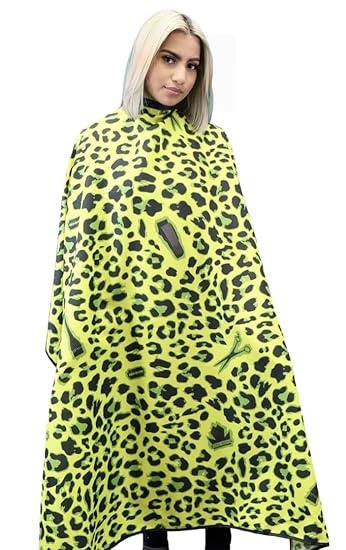 Hair Stylist Cape Unisex Barber Capes Professional, Water Proof, Extra Large, Metal Snap Button Closures Leopard King Midas Cape (Green)