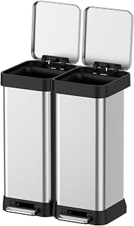 16 Gallon Dual Trash and Recycling Bin, 60L(2x30L) Fingerprint Proof Stainless Steel Kitchen Garbage Can with Double Lid, Hands-Free Step Rubbish Bin Without Inner Bucket for Kitchen Home Office