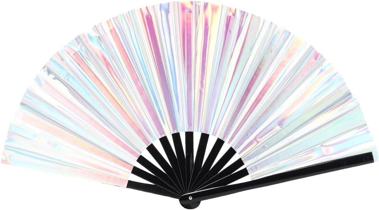 Folding Fan UV Glow Rave Bamboo Summer Hand Fan Dollar Decoration Dancing Party Wedding Night Club Concert Festival Large (Multicoloured-13, M)