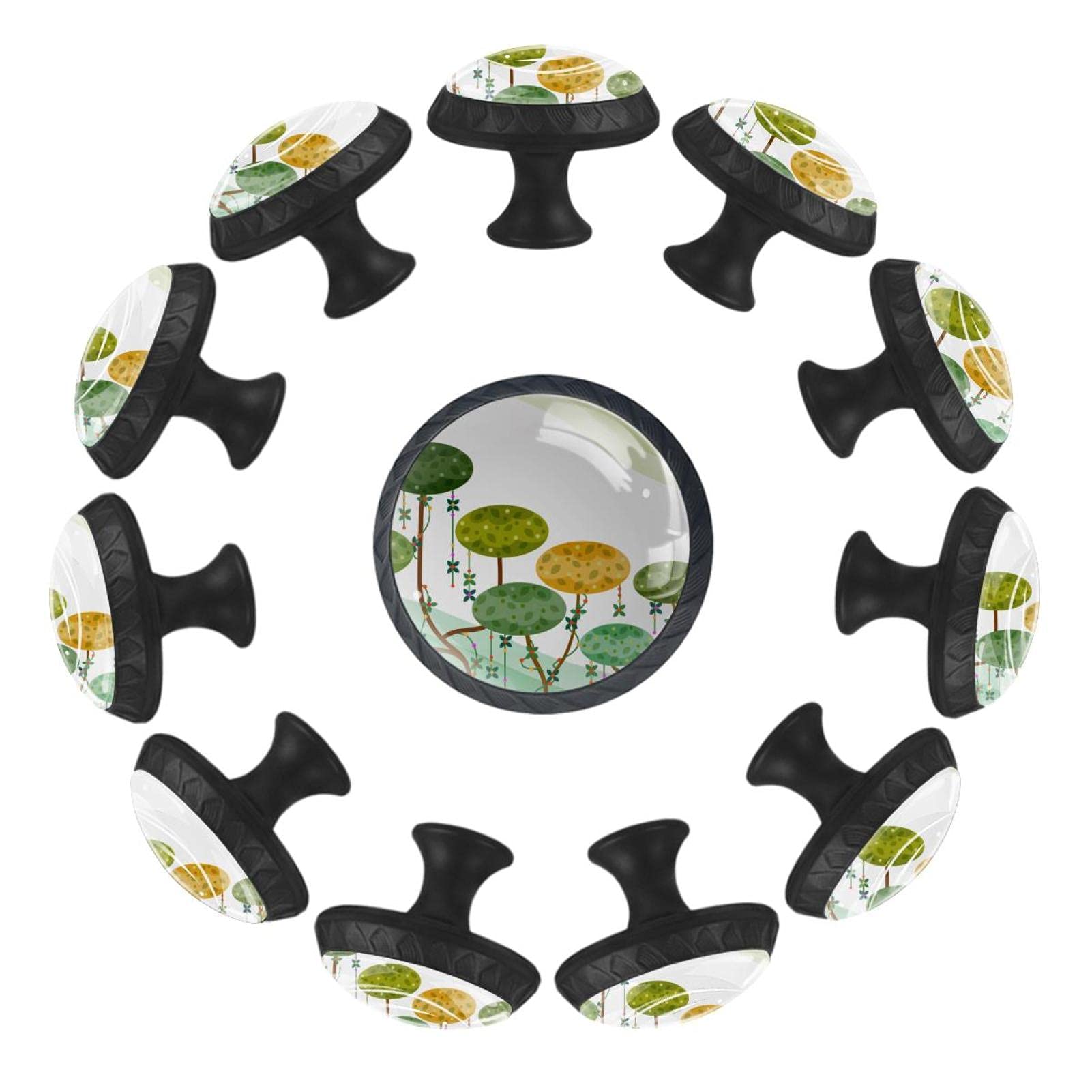Boutons de tiroir ronds arbre à feuilles vertes 35mm en lot de 12 pour commode de chambre