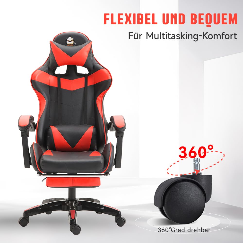 Chaise de Gaming Ergonomique - Hauteur réglable - Chaise de Bureau réglable (Rouge)