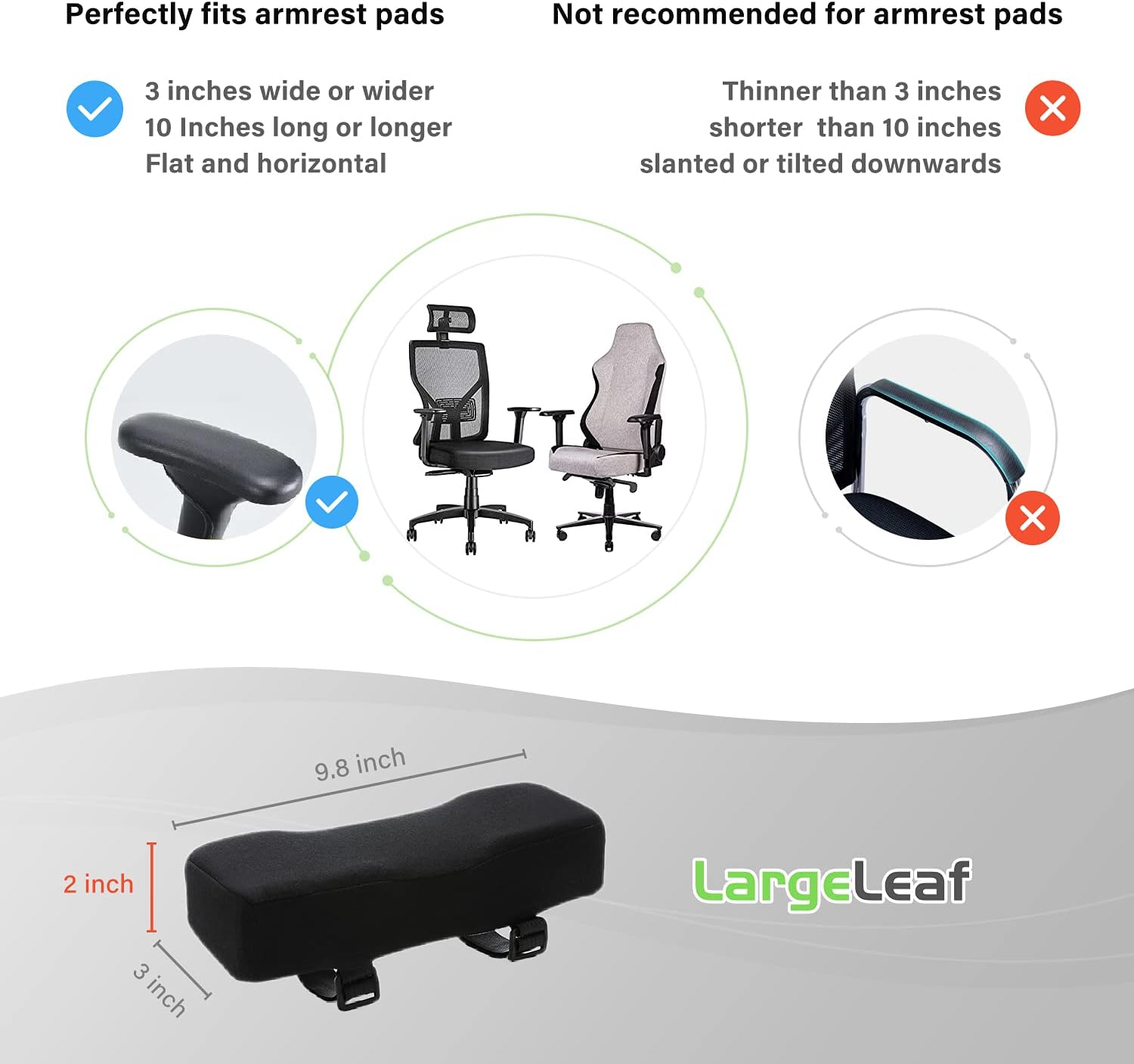 LargeLeaf Chair Extra Thick Ergonomic armrest Cushions Elbow Pillow Pressure Relief Office Chair Gaming Chair armrest with Memory Foam armrest Pads 2-Piece Set of Chair : Office Products
