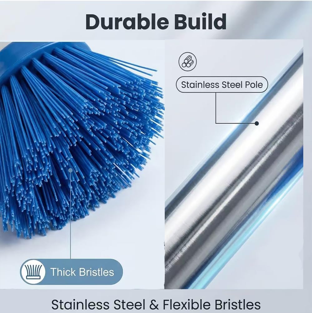 Poolbürste mit Stiel 230cm, Pool Reinigung Bürste 45cm, Poolbesen mit Längenverstellbarer Edelstahlstange, Pool Cleaning Brush mit Teleskopstange, Pool Bürsten Set für Pool Reinigung