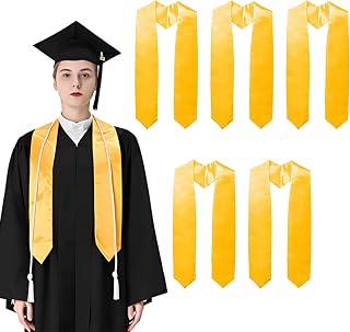 SINGOMON 6PCS Gold Graduation Stole Graduation Satin Sash Yellow Grad Sash Honor Stole Scarf for Unisex Adults Men Women Graduation Decorations, Academic Commencements
