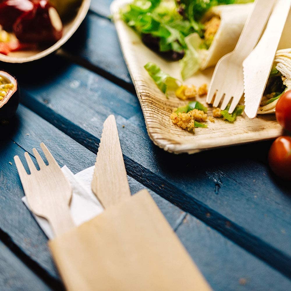 Posate Di Legno Biodegradabili Virsus - Set Forchetta, Coltello, Tovagliolo, Confezione 500 - Foto 3