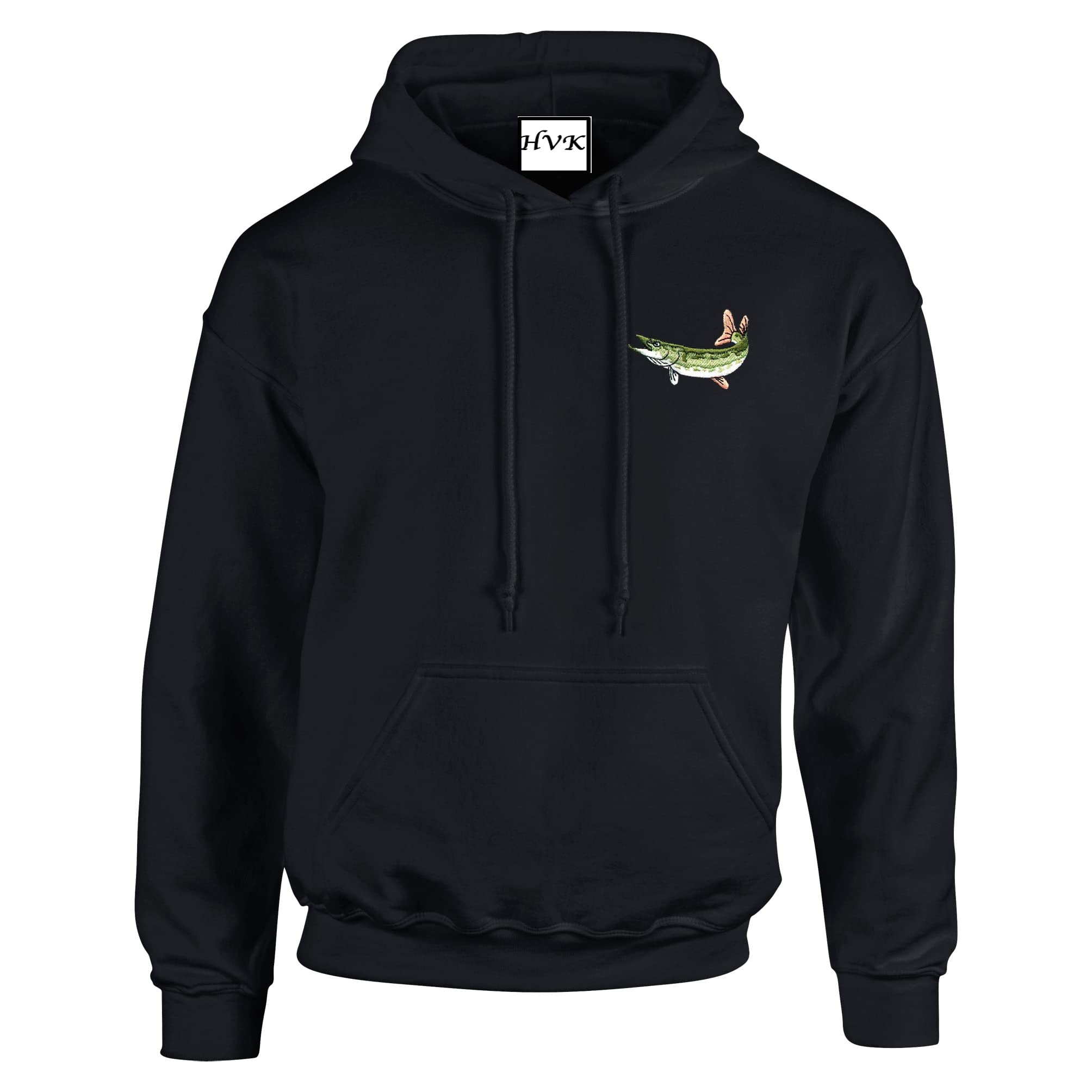 HiViz Kings Pike Fishing Premium Embroidered Hoodie Pristine Finish (as8, alpha, l, regular, regular, Black)