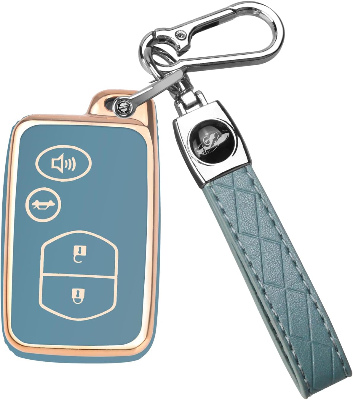 QBUC for Toyota Key Fob Cover with Keychain, Car Key Case Protection for Toyota Fit for Camry Avalon Corolla Highlander Prius RAV4 Venza, Key Fob Protector Accessories (Gold-Blue)