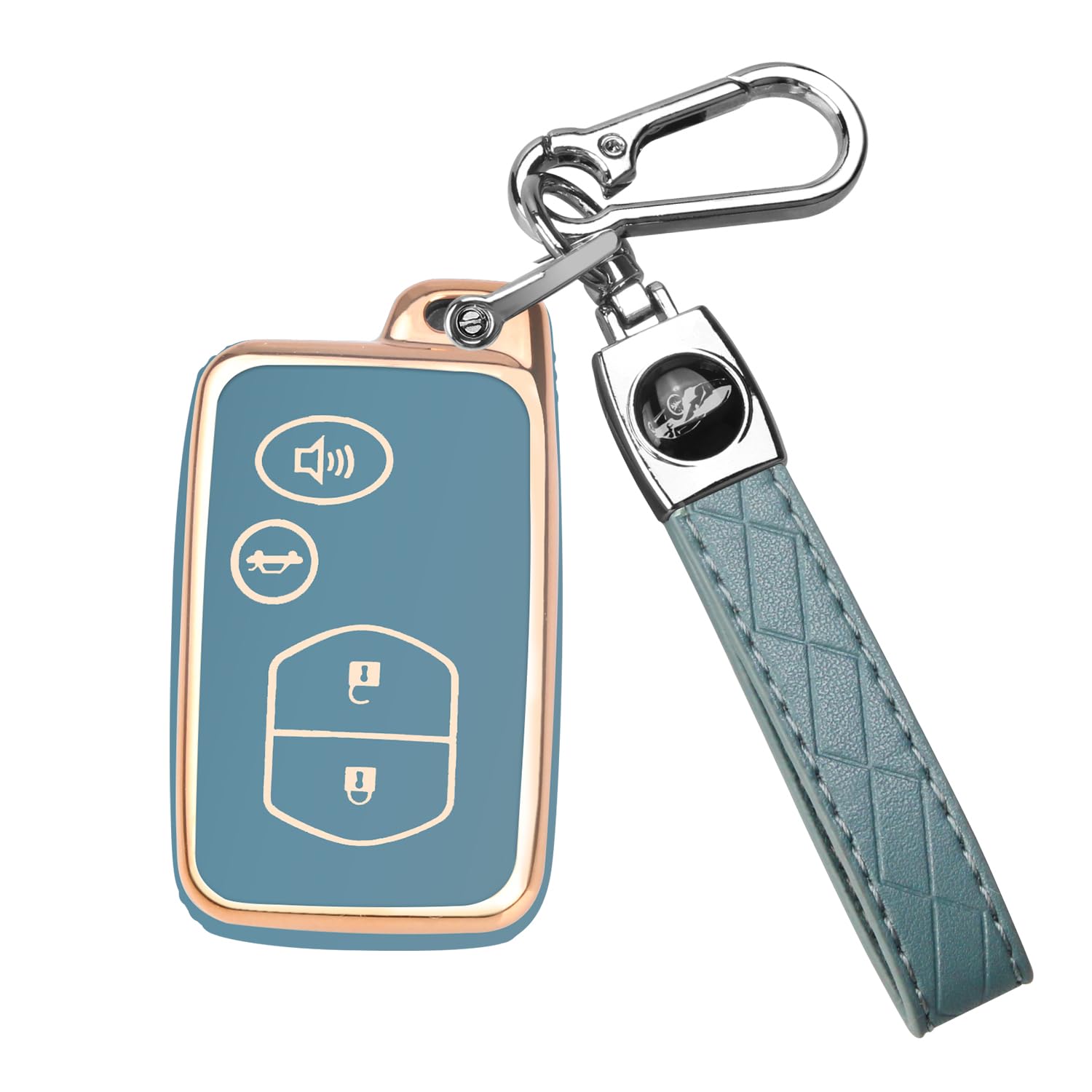 QBUC for Toyota Key Fob Cover with Keychain, Car Key Case Protection for Toyota Fit for Camry Avalon Corolla Highlander Prius RAV4 Venza, Key Fob Protector Accessories (Gold-Blue)