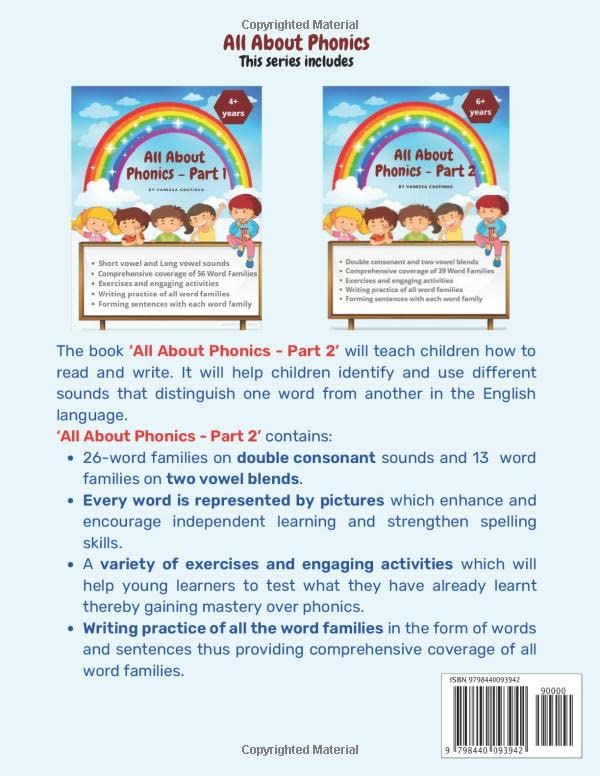 All About Phonics - Part 2: 39 word families, double consonant and two vowel blend words, exercises and engaging activities, writing practise, forming sentences, colorful pictures and illustrations. - Image 2