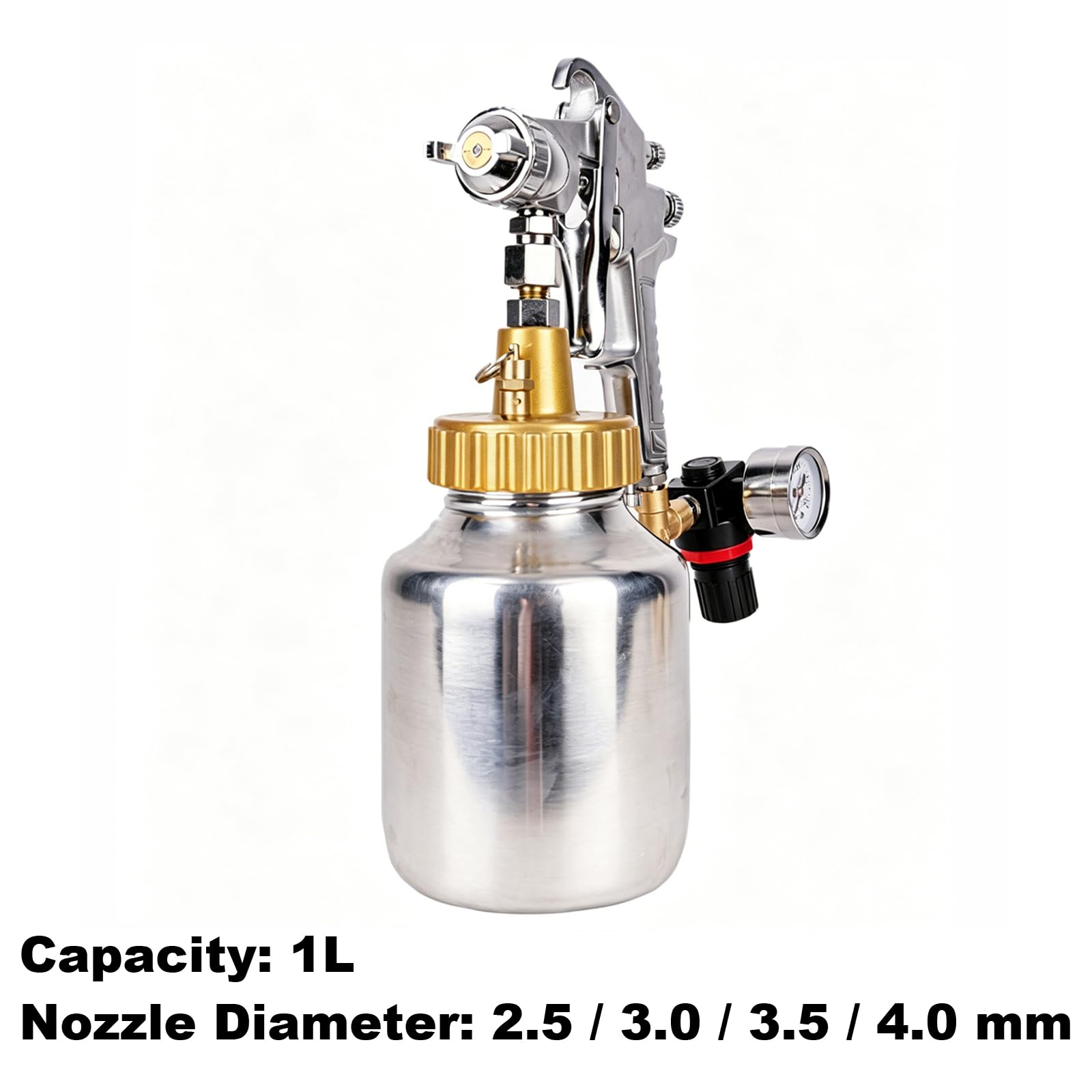 Pistolet Do Malowania Pod Ciśnieniem Ze Zbiornikiem Ciśnieniowym, Manometrem, Dysze 2,5–4,0 Mm Do Malowania Przemysłowego Mebli Samochodowych(Size:Nozzle Diameter 3.5,Color:1L)