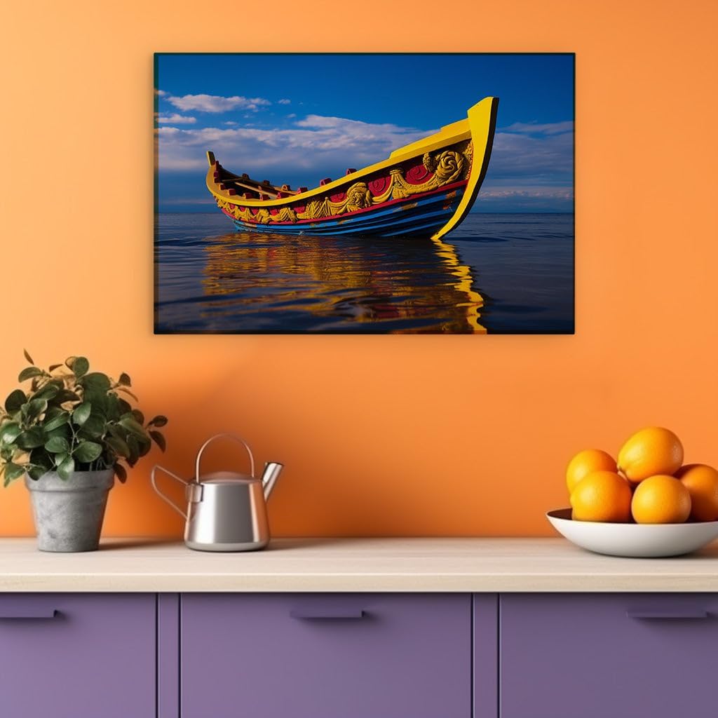Canvas for Living room. Sailing into Serenity: A Vivid Journey on Calm Waters, 27 x 18 inch Canvas Wall Art - Contemporary Masterpieces - Modern Home Decor