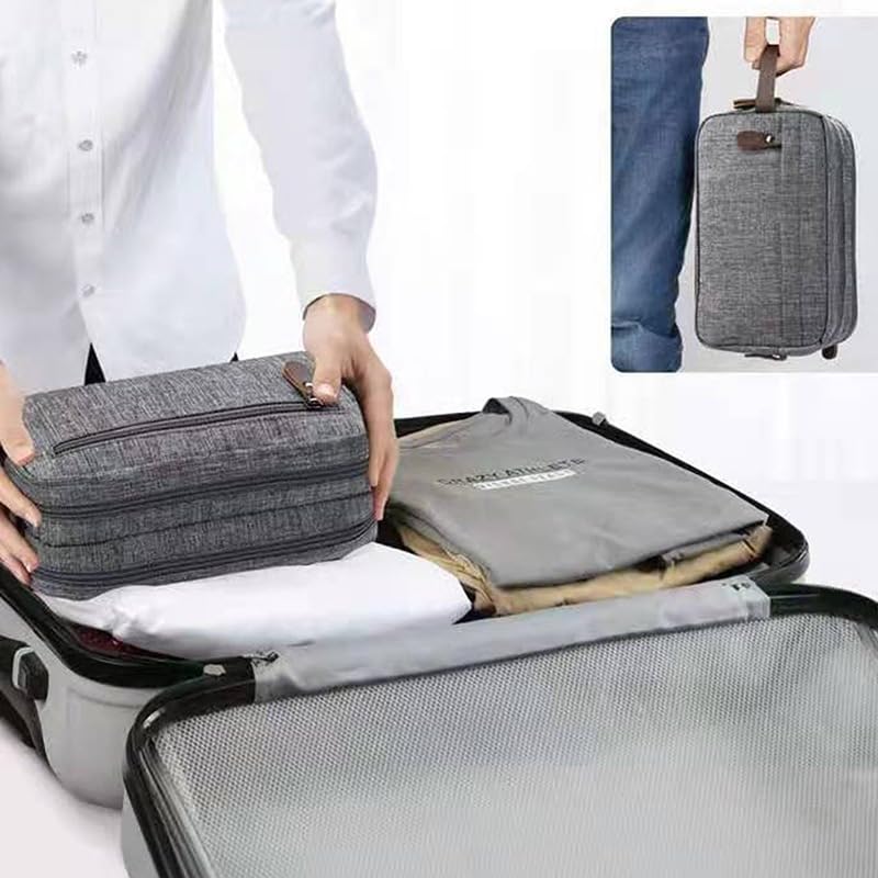 Beauty Case Casual in Tela con Manico in Pelle, Borsa da Viaggio per Uomo, da Bagno e da rasatura, Organizer Impermeabile per Articoli da Toilette da Donna.