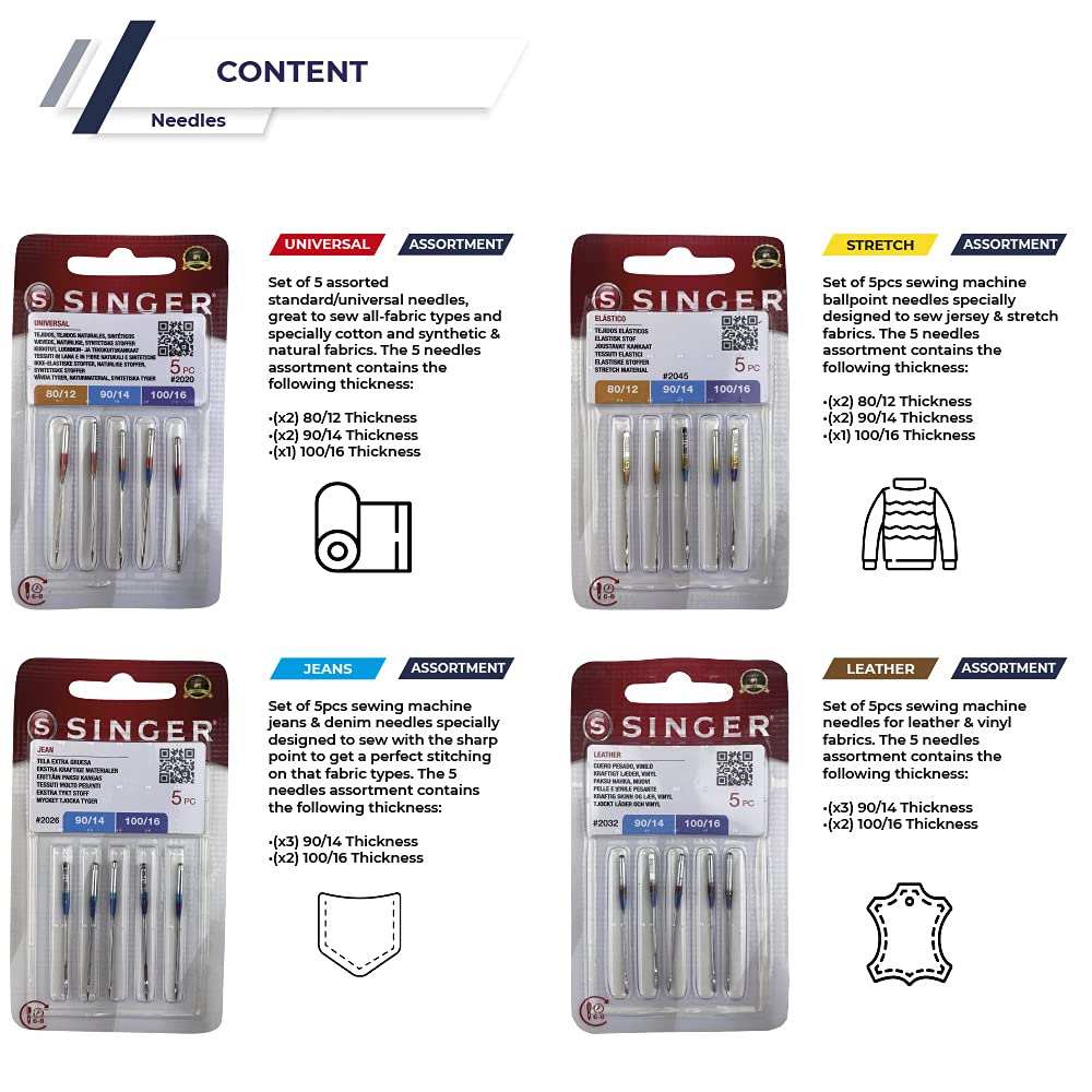 20 Aghi Per Macchina Da Cucire Singer 2020 - Spessore 90/14 Per Cotone E Sintetici - Foto 5