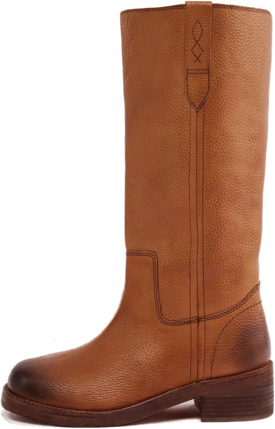 KISSASA Brown Knee High Boots Women Roud Toe Chunky Low Heel Moto Boots Vintage Pull On Tall Long Riding Boots Campus Shoes Brown Size 8.5