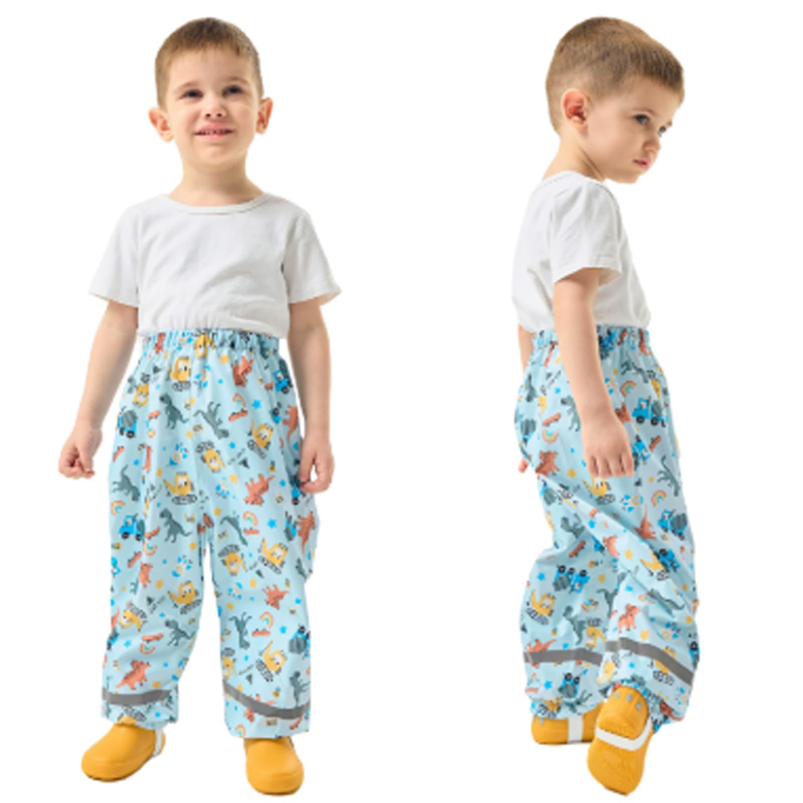 YIQAUMA Toddlers Boys Girls Waterproof Rain Pants Kids Lightweight Reflective Windproof Rainwear (US, Age, 7 Years, 8 Years, Light Blue)